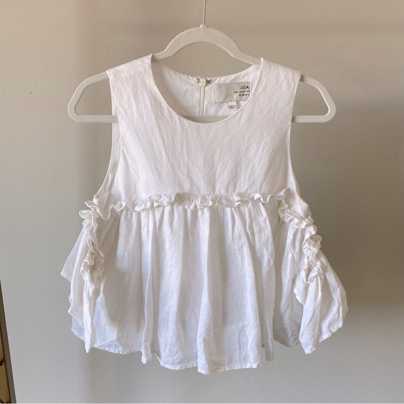 J.O.A. Tops - J.O.A Los Angeles Linen Cold Shoulder Peplum Top